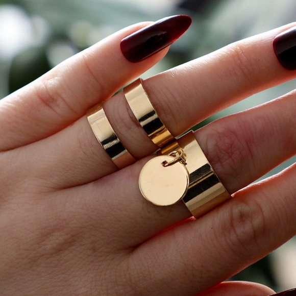 2-piece Reflective Minimalist Gold Coin Ring Set - Picture 1 of 7